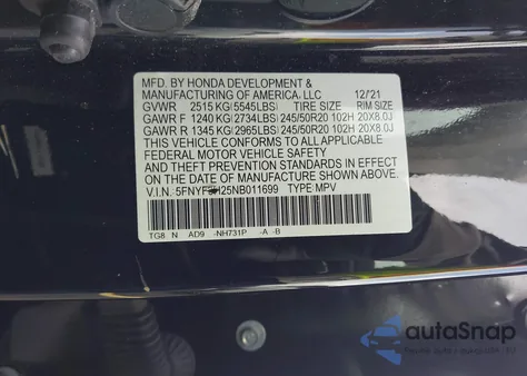 2022 Honda Pilot 2Wd Special Edition from USA, damaged, VIN 5FNYF5H25NB011699